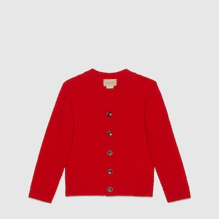 Children's square G knit wool cardigan