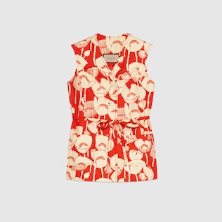 Gilet en soie à imprimé coquelicots