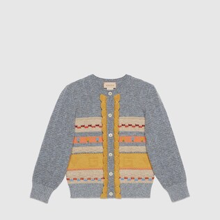 Children's embroidered wool cardigan