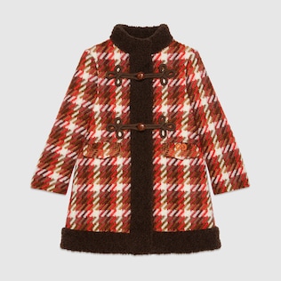 Children's tartan wool coat with GG