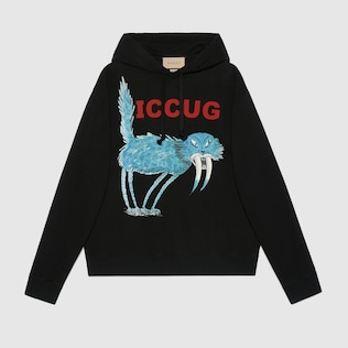 Sweatshirt with ICCUG animal print by Freya Hartas