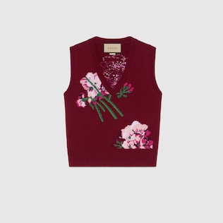 Flowers intarsia wool vest