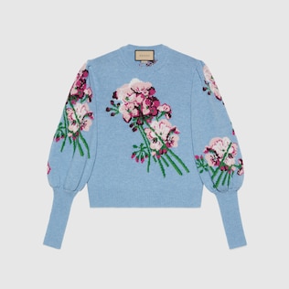 Pullover aus Wolle mit Blumen-Intarsie