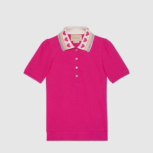 Polo in cotone con cuori e righe