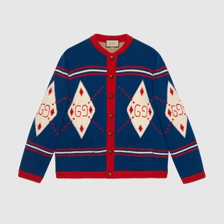 Argyle knit wool with GG embroidery