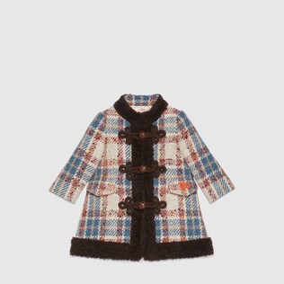 Cappotto in lana e cotone a quadri