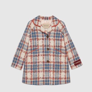 Children's check wool cotton coat