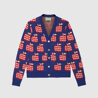 Cardigan aus Baumwolljacquard mit Apfelmotiv