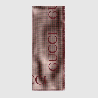 Check wool stole with Gucci script