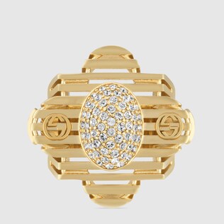 Interlocking G crystal ring