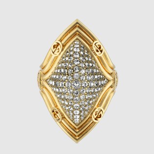 Interlocking G crystal ring