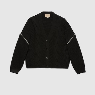 Cable knit cardigan with detachable sleeves