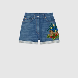 Gucci Tiger denim shorts with embroidery
