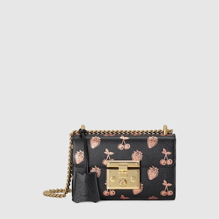 Borsa a spalla Padlock con stampa ciliegie e fragole misura piccola