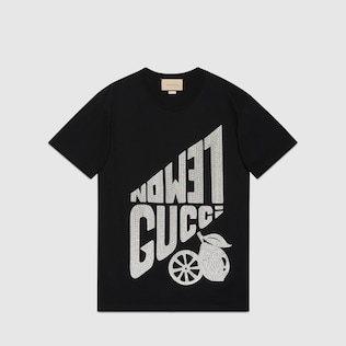 Crystal 'Lemon Gucci' cotton T-shirt