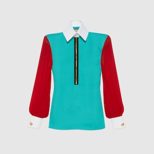 Detachable collar silk faille shirt