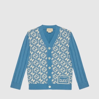 Cardigan pour enfant en laine et coton rhombus motif G