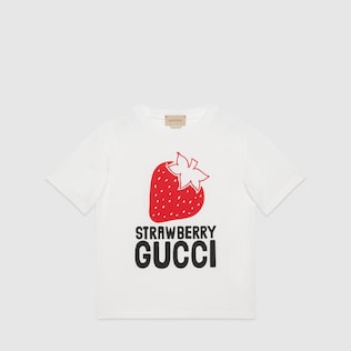 T-shirt pour enfant en coton à imprimé « Strawberry Gucci »