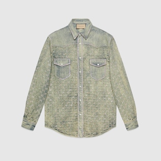 GG jacquard denim shirt with crystals