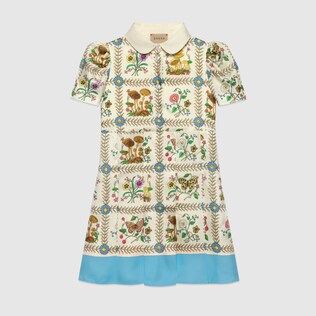 Children's butterfly and flower print silk dress