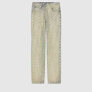 Hose aus GG Jacquard-Denim mit Kristallen