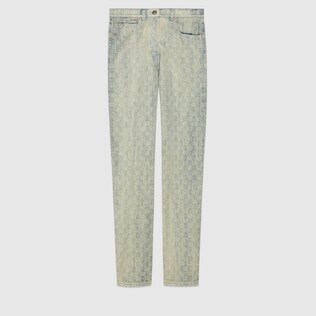 Pantaloni gamba dritta in denim GG jacquard