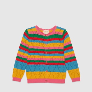 Children's GG knit cotton cardigan with stripes