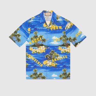Printed cotton poplin bowling shirt