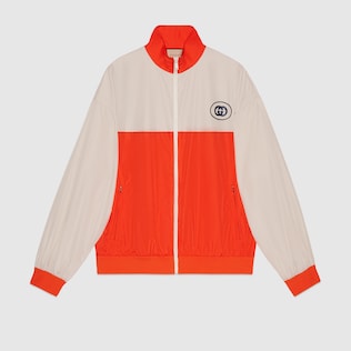 Polyester zip jacket with 'Gucci' print