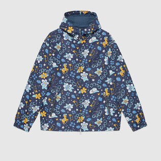 Nylon jacket with flower and pony print