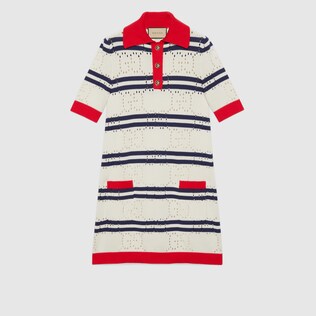 GG knit striped cotton polo dress