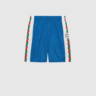 Waterproof nylon shorts with Interlocking G print
