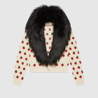 Wool cashmere cardigan with faux fur