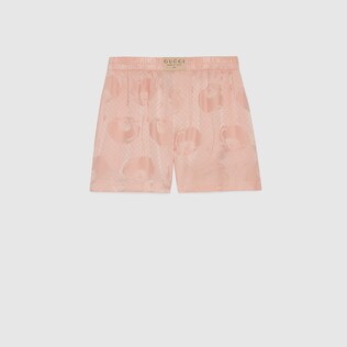 Shorts de seda con amapolas y GG