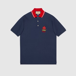Cotton polo with Gucci onion embroidery