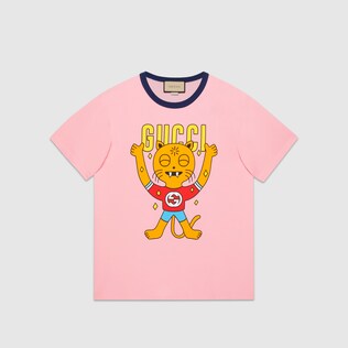 T-shirt in cotone con stampa gatto Gucci