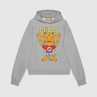 Gucci小猫印花兜帽棉质卫衣