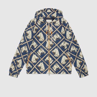 Equestrian print hooded jacket