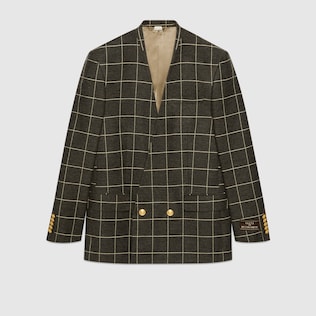 Check wool formal jacket