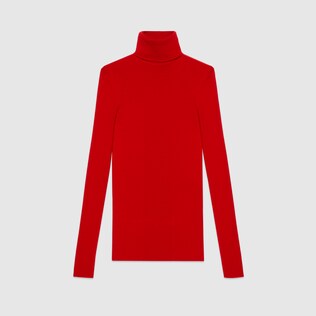 Jersey de cuello alto de lana de canalé fina