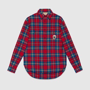 Camicia in tartan con patch puzzola Gucci