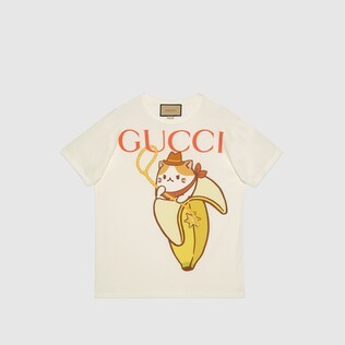 تي شيرت من القطن بطبعة Gucci وBananya