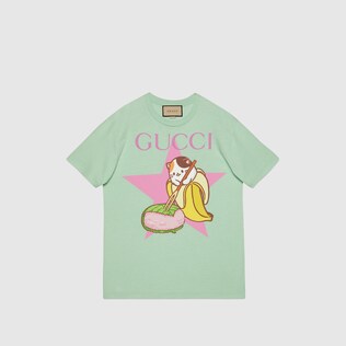 T-shirt in cotone con stampa Gucci e stella Bananya