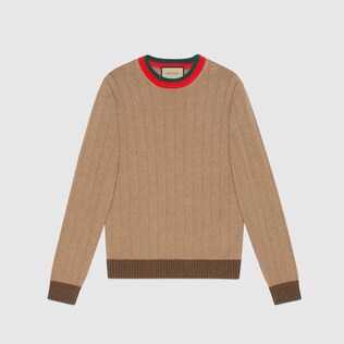Pull en maille côtelée camel avec bande Web