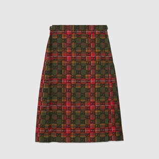 Tartan wool skirt with embroidery