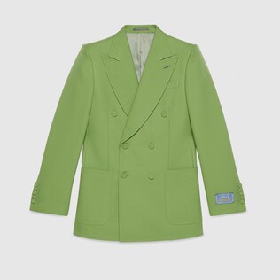 جاكيت من صوف تويل ناعم مع عبارة HA HA HA وشعار Gucci