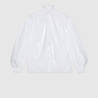 Cotton poplin shirt with tie front