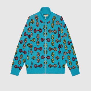 Horsebit jacquard wool knit bomber