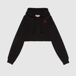 Lunar New Year cropped hooded cotton sweatshirt