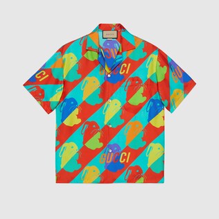 Lunar New Year bunny print silk twill shirt